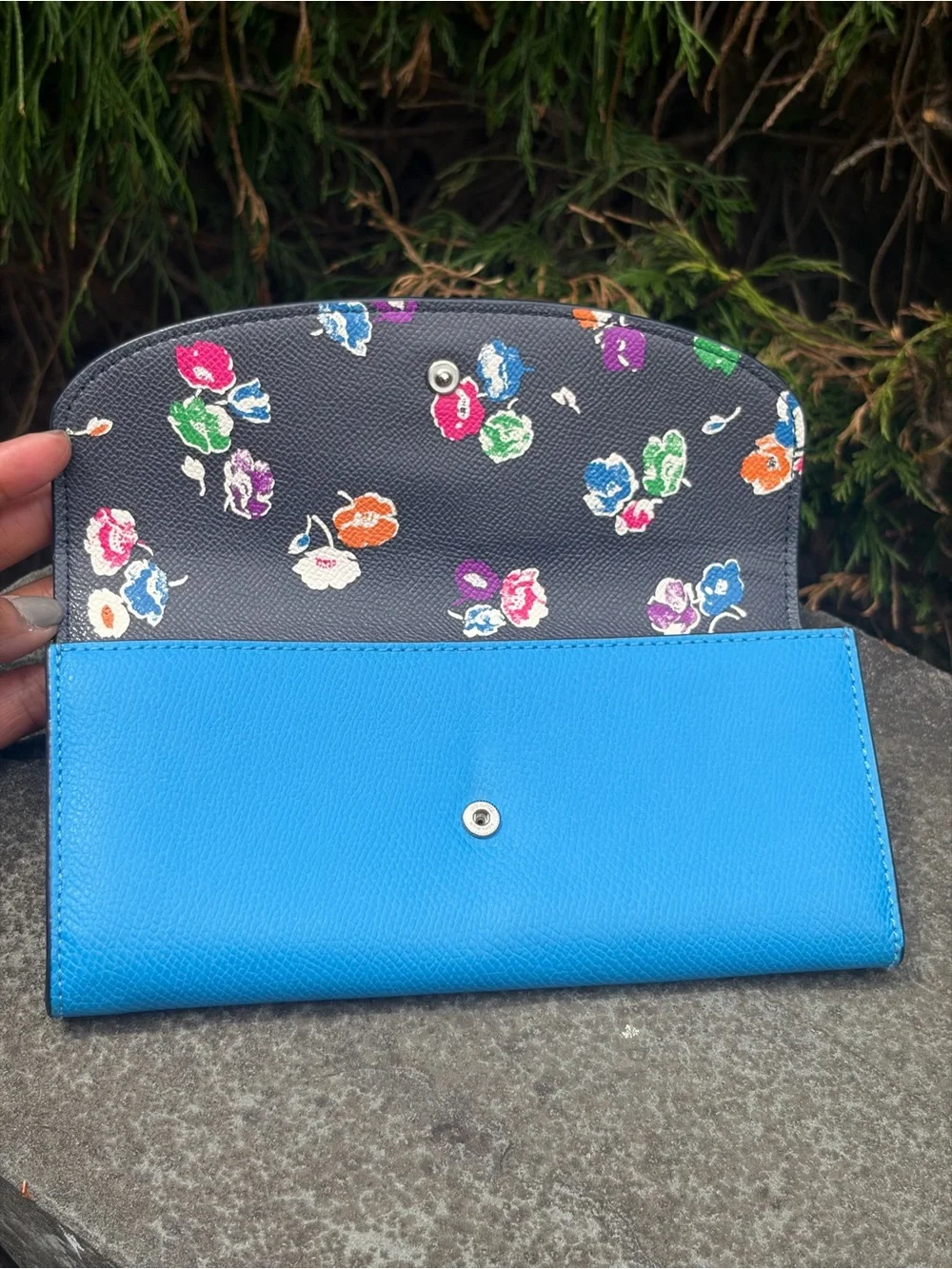 Coach Bright Blue Floral interior Slim Envelope Wallet